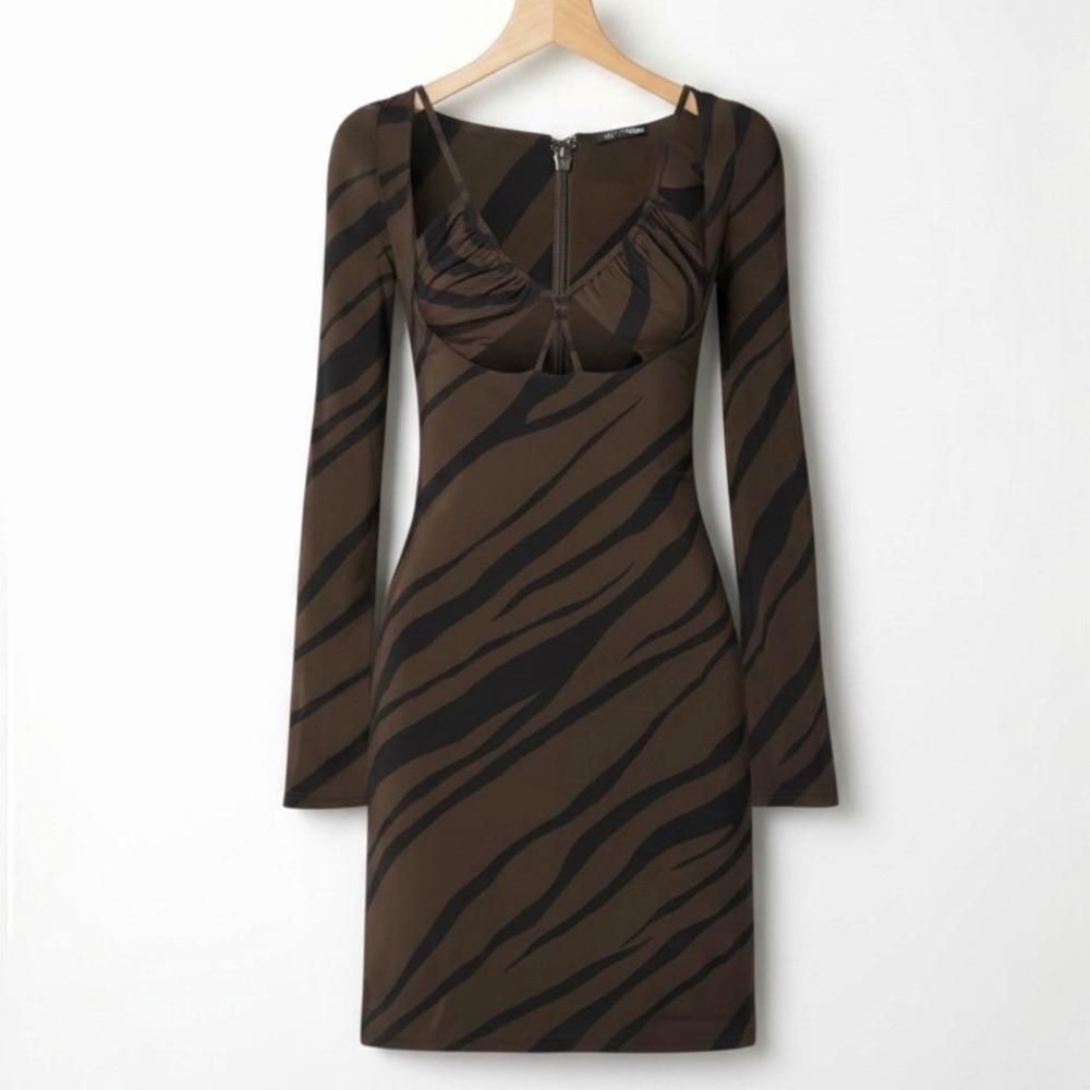 Et Ochs Aida Brown Zebra Print Mini Dress Size 4 Stretch Jersey